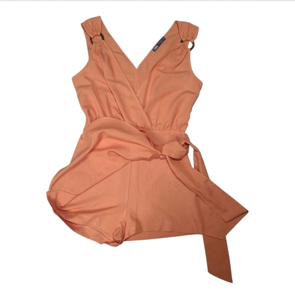 Zara Crossover Tied Wrap Dress Romper W/ Shorts Orange Size Extra Small - Picture 12 of 16